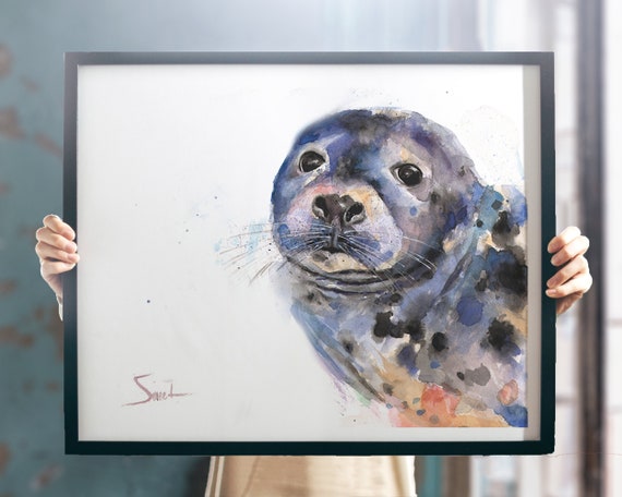 エリック・スウィートによるゼニガタアザラシの水彩画アートプリント 