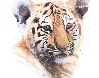 Watercolor Baby Tiger Cub Art Print - Jungle Animal Painting