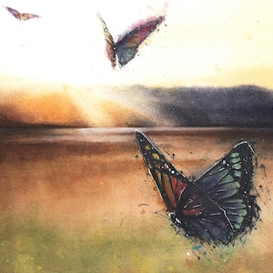 Butterfly Sunset Watercolor Print - Nature Wall Decor image 2