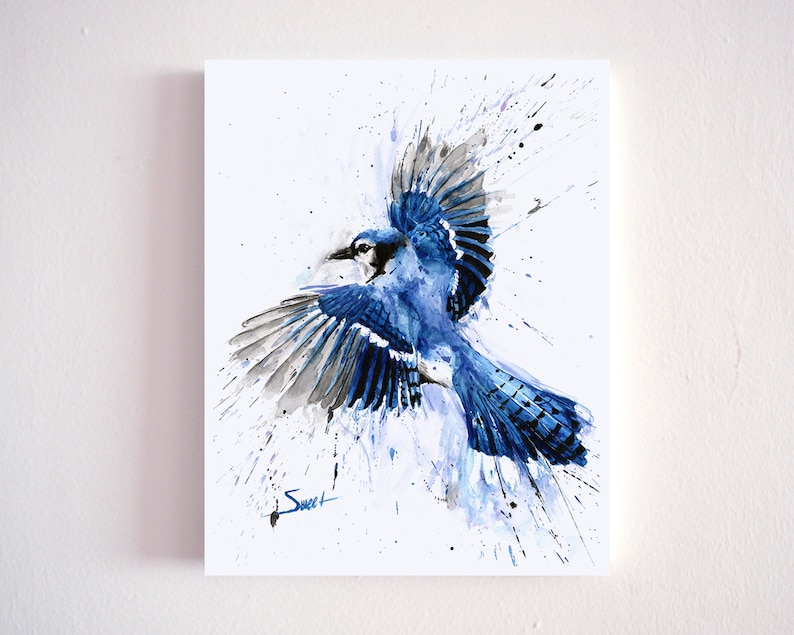 Blue Jay Flying Watercolor Painting Art Print by Eric Sweet image 3