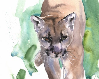 Cougar Art Print Watercolor Painting by Eric Sweet