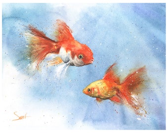 Goldfish Art Watercolor Fish Painting Print by Eric Sweet