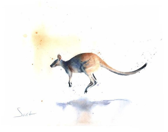 Watercolor Kangaroo Art Print, Australian Wildlife Art, Wallaby Painting