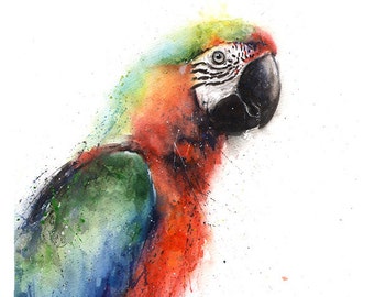 PARROT ART PRINT - watercolor parrot print, macaw painting, tropical bird print, bird decor, parrot decor, parrot wall art, bird painting