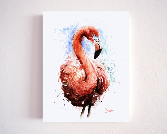 フラミンゴの水彩画 - 表情豊かな鳥のウォールアート - Etsy 日本