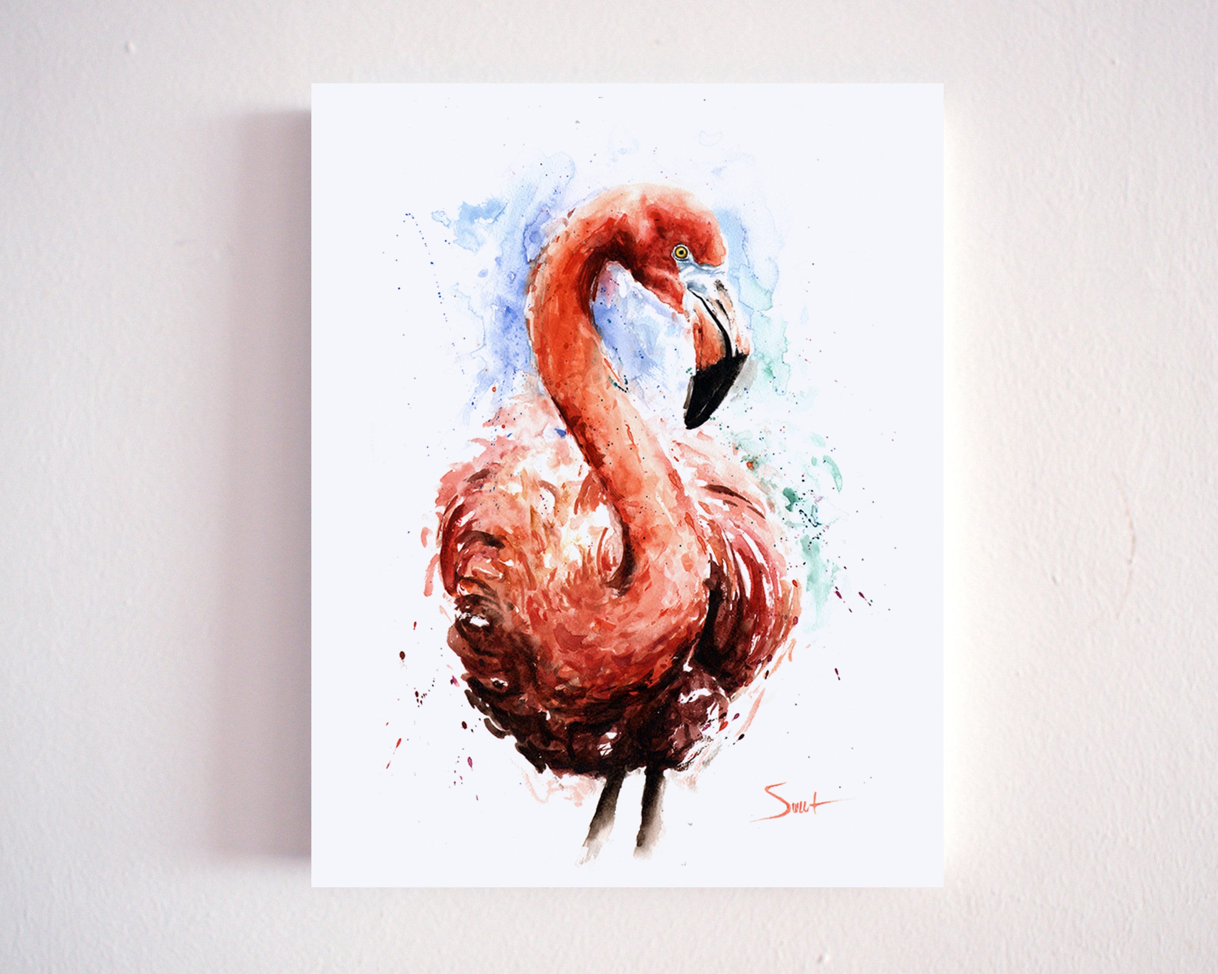 フラミンゴの水彩画 - 表情豊かな鳥のウォールアート - Etsy 日本