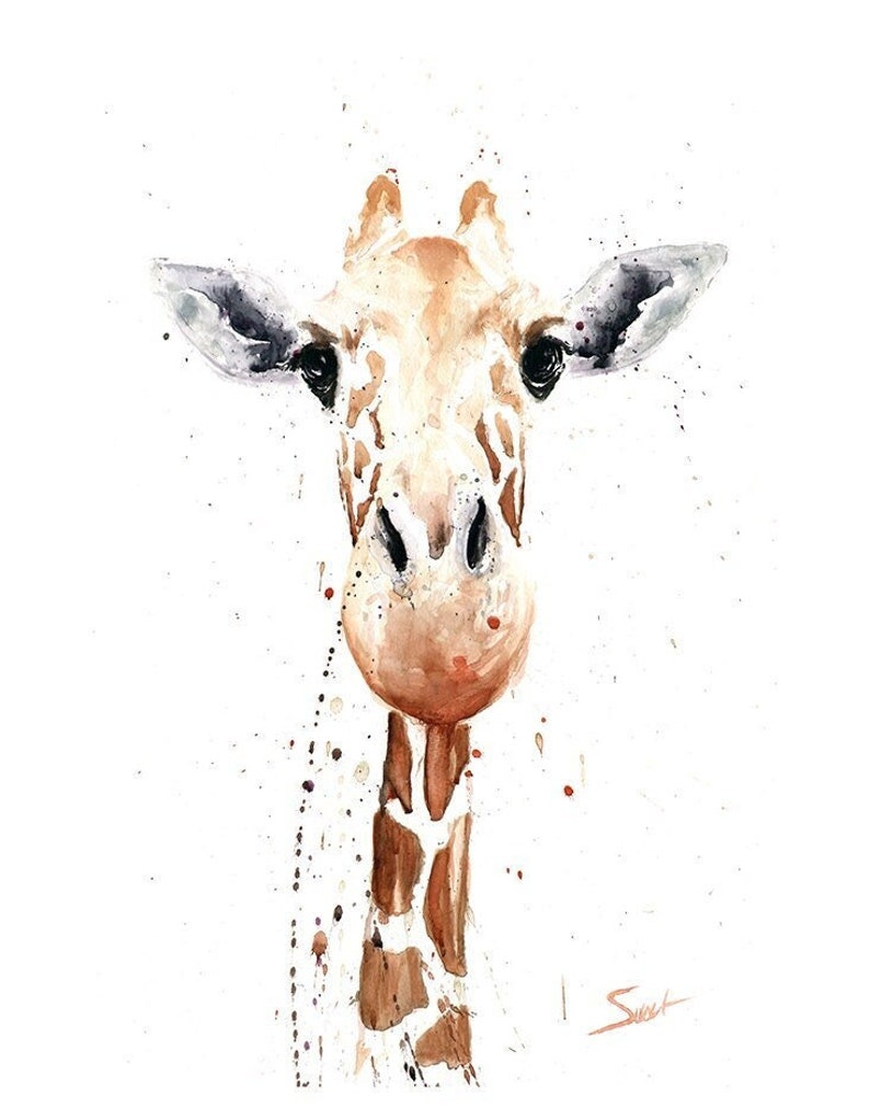 Baby Giraffe Watercolor Painting Art Print by Eric Sweet image 1