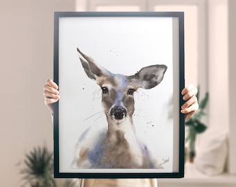 Doe Watercolor Painting Original Deer Art by Eric Sweet