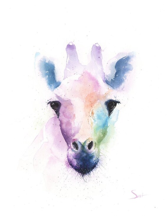 Watercolor Giraffe Art Print - Spirit Animal Painting, Colorful Wildlife