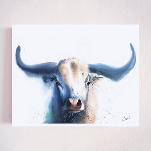 Longhorn Cow Print - Rustic Western Watercolor Art - Etsy