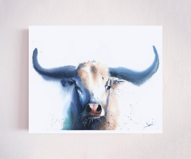 Longhorn Wall Art Cow Print Watercolor Painting by Eric Sweet Etsy