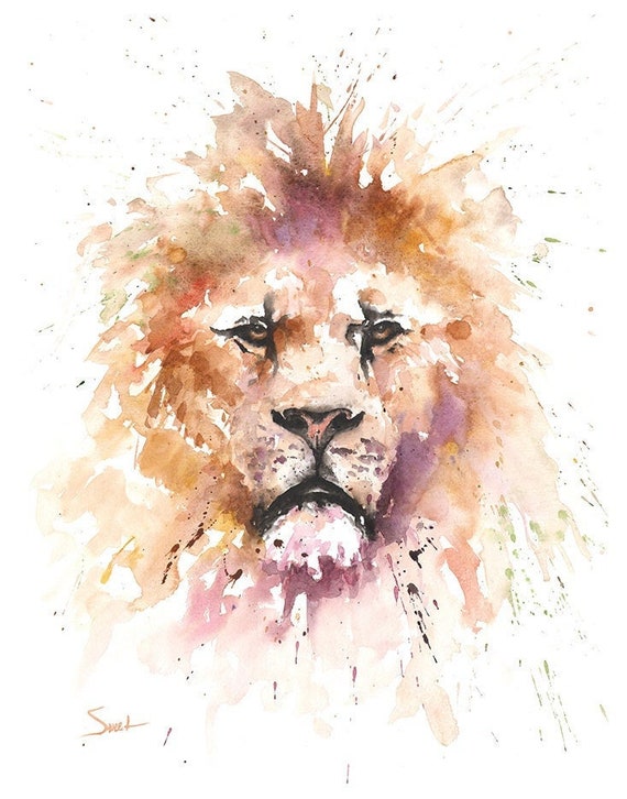Lion Watercolor Print - Spirit Animal Wall Art, Expressive Wildlife Painting