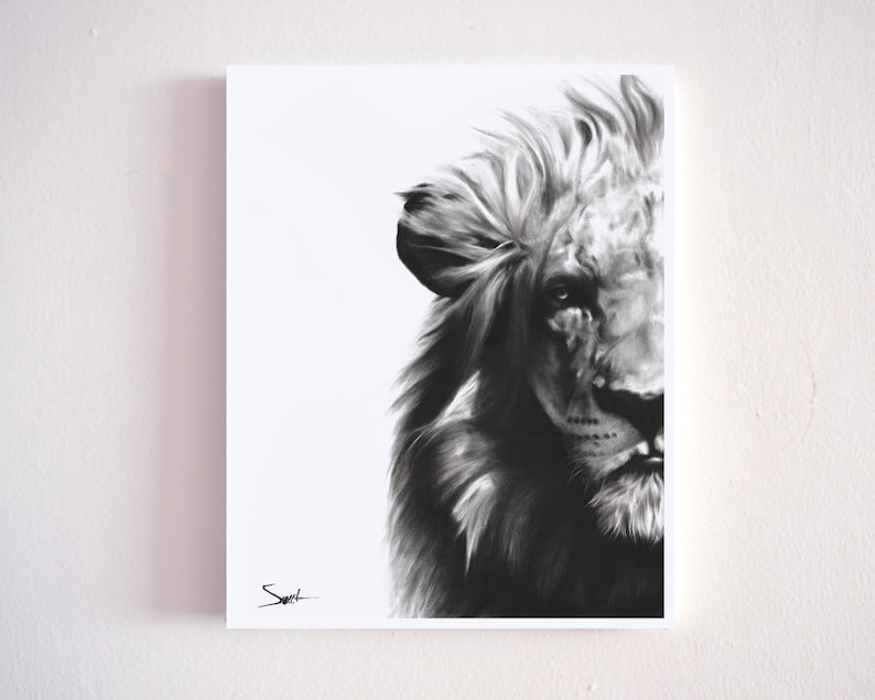 Lion Oil Painting Black and White Art Print by Eric Sweet Etsy