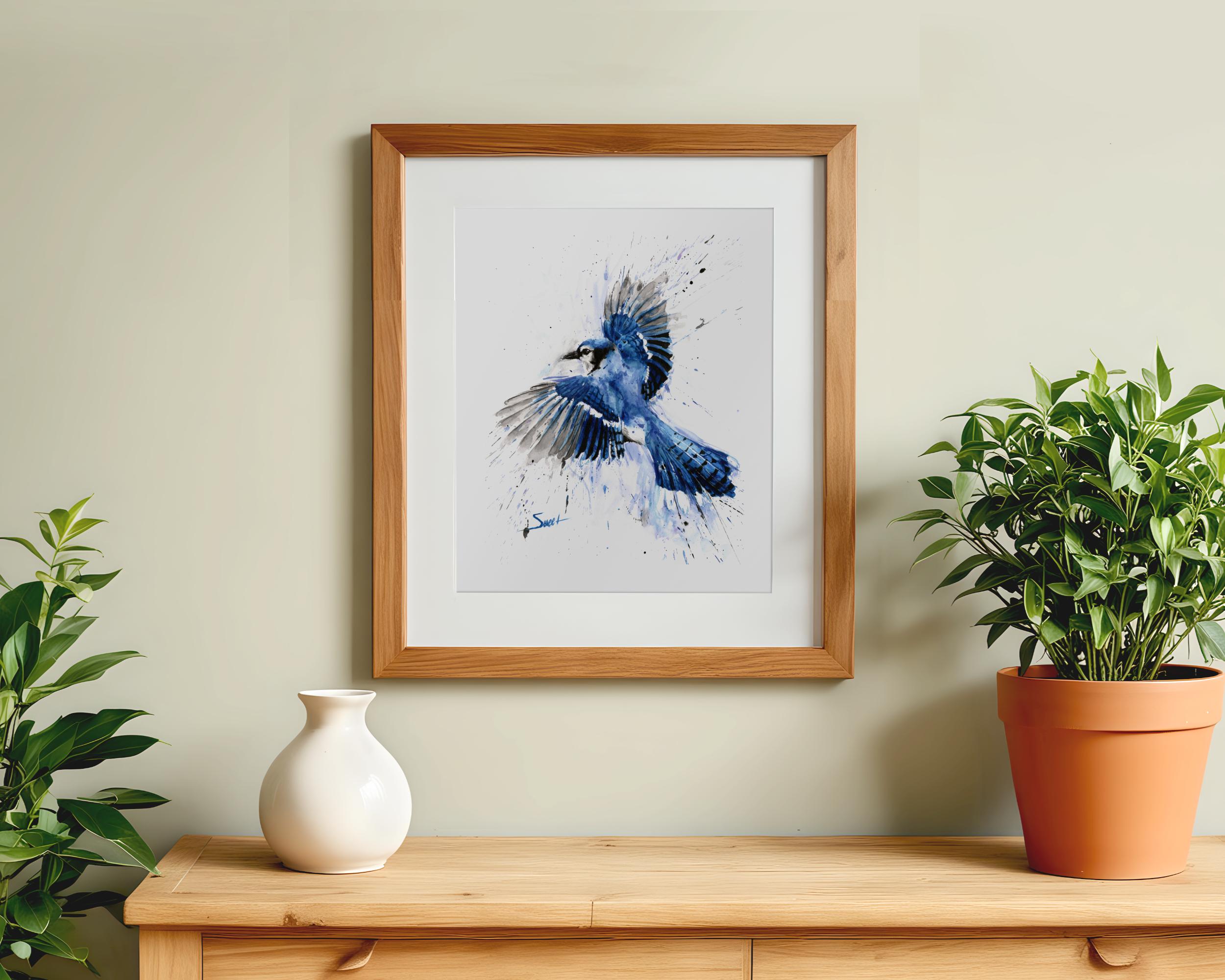 ブルージェイの水彩画プリント - 飛ぶ青い鳥の絵 - 自然の装飾 - Etsy 日本