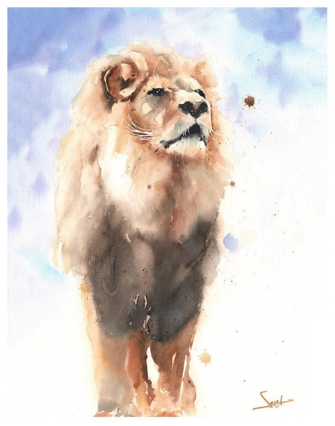 水彩画のライオンの絵画アートプリント - サファリ動物のウォール