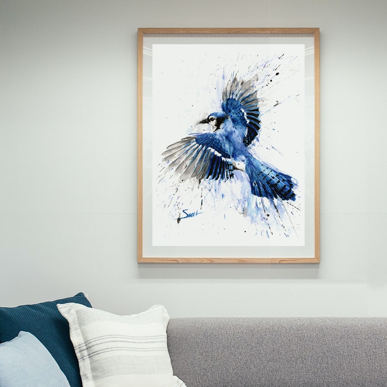 Blue Jay Flying Watercolor Painting Art Print by Eric Sweet image 5