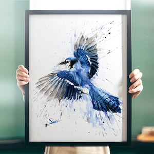 Blue Jay Flying Watercolor Painting Art Print by Eric Sweet image 4