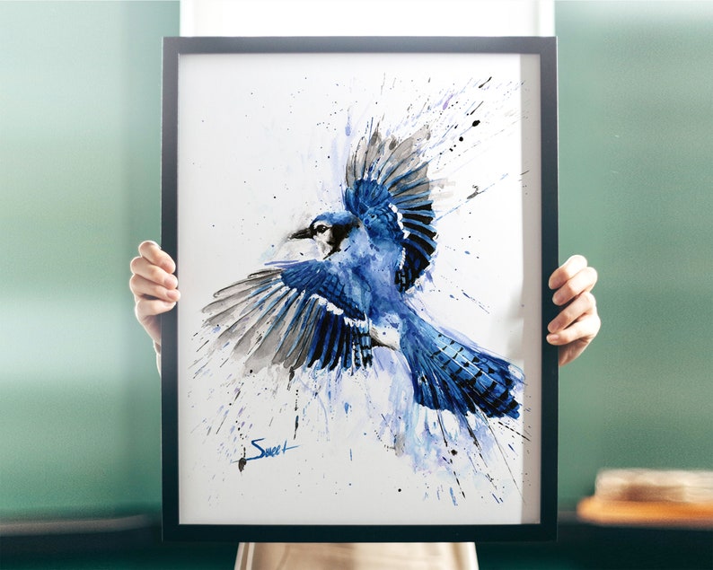 Blue Jay Flying Watercolor Painting Art Print by Eric Sweet image 4