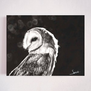 Barn Owl Art Black and White Oil Painting by Eric Sweet image 3