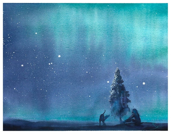 vokal væv I modsætning til Northern Lights Watercolor Print Aurora Borealis Painting - Etsy