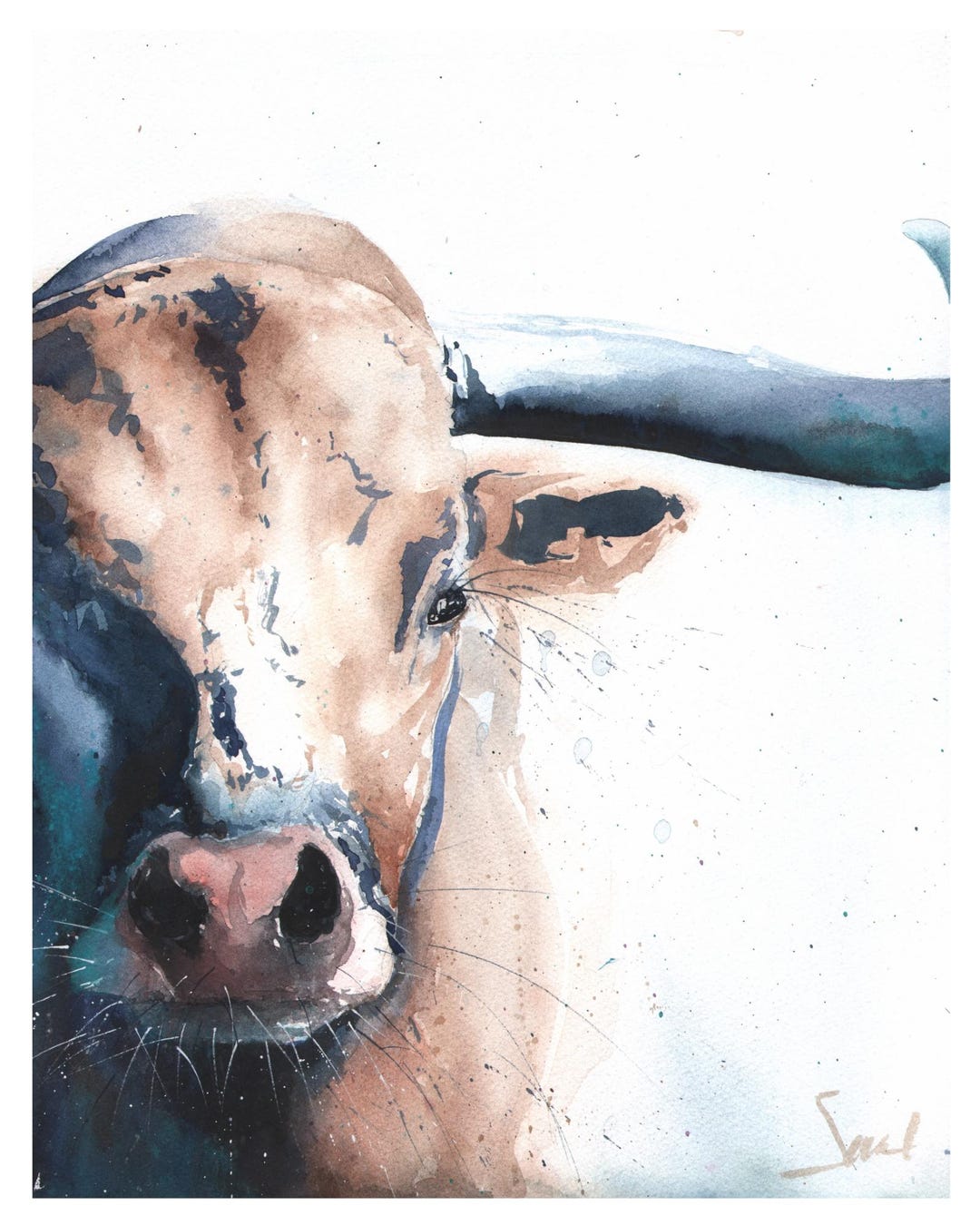 Watercolor Cow Painting - Longhorn Bull Art Print - Etsy