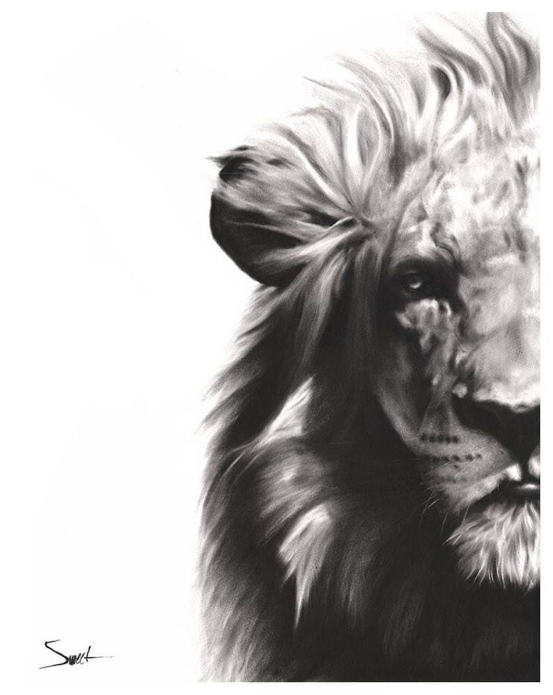 Lion Oil Painting Black and White Art Print by Eric Sweet Etsy