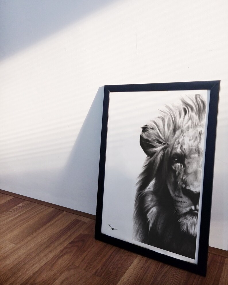 Lion Oil Painting Black and White Art Print by Eric Sweet Etsy