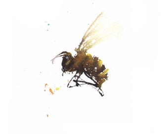 Watercolor Honeybee Print - Botanical Wildlife Illustration, Beekeeper Gift