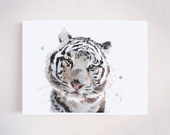 ホワイトタイガーの水彩画 - サイン入り限定版野生動物アート - Etsy 日本