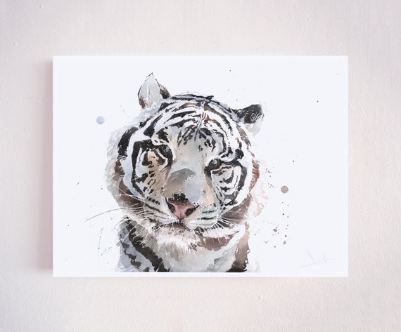 ホワイトタイガーの水彩画 - サイン入り限定版野生動物アート - Etsy 日本