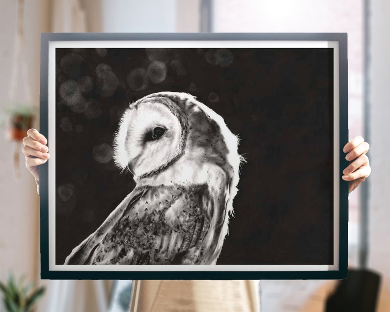 Barn Owl Art Black and White Oil Painting by Eric Sweet image 4