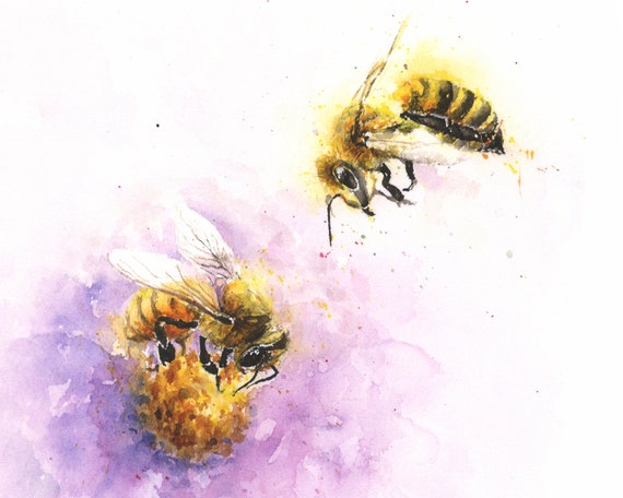 Bee, Watercolor Print,insect Art, Large Size, 11x14 Inches, Honey