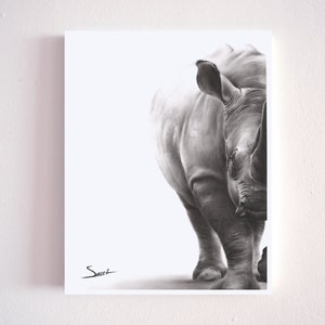 Rhino Painting Black and White Oil Art Print by Eric Sweet image 3