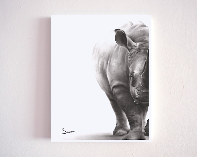 Rhino Painting Black and White Oil Art Print by Eric Sweet image 3