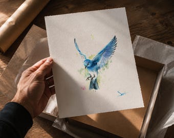 Mountain Bluebird Watercolor Print - Blue Bird Wall Art - Etsy