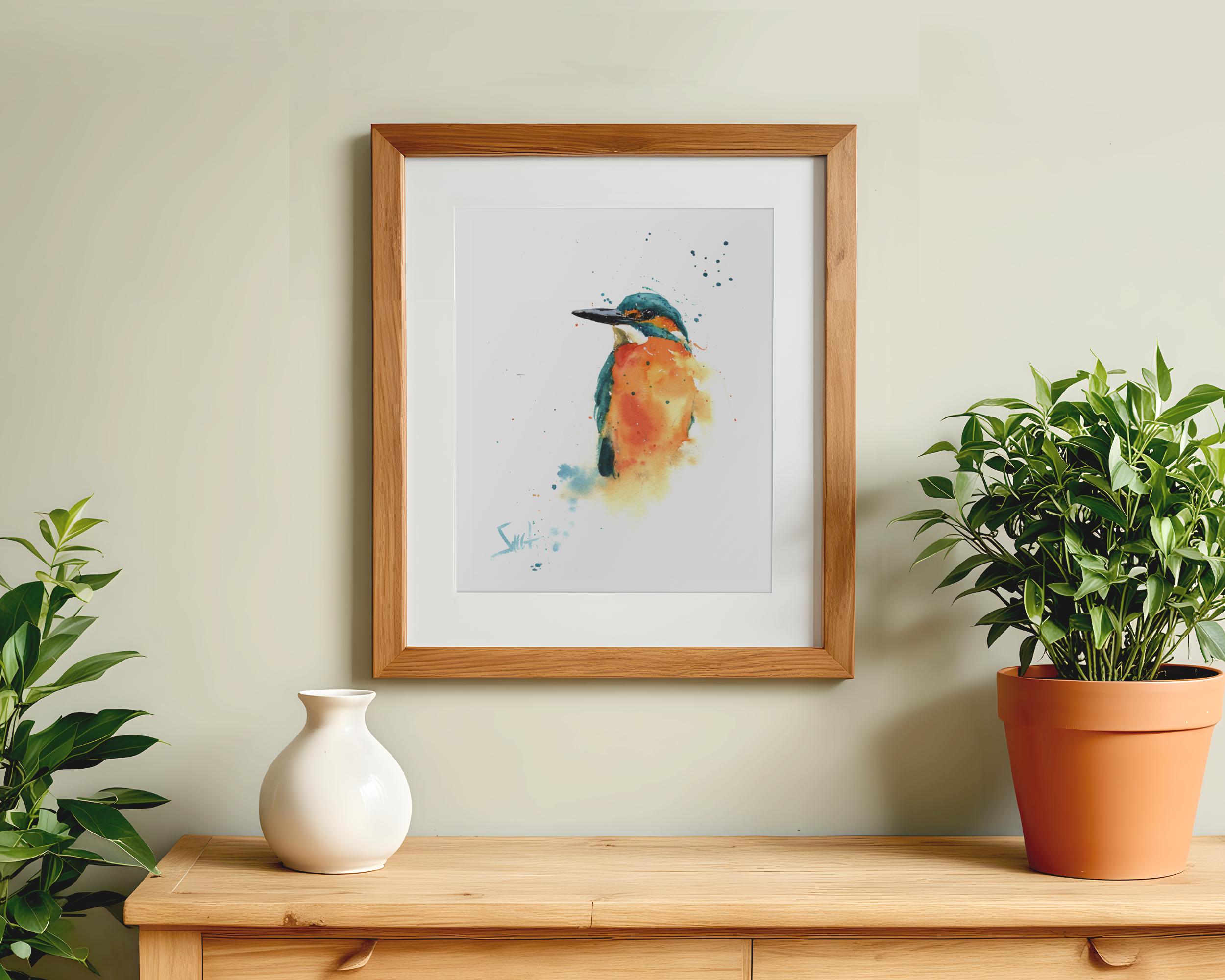 カワセミのアートプリント - 水彩画の鳥の絵 - 鳥好きへのギフト