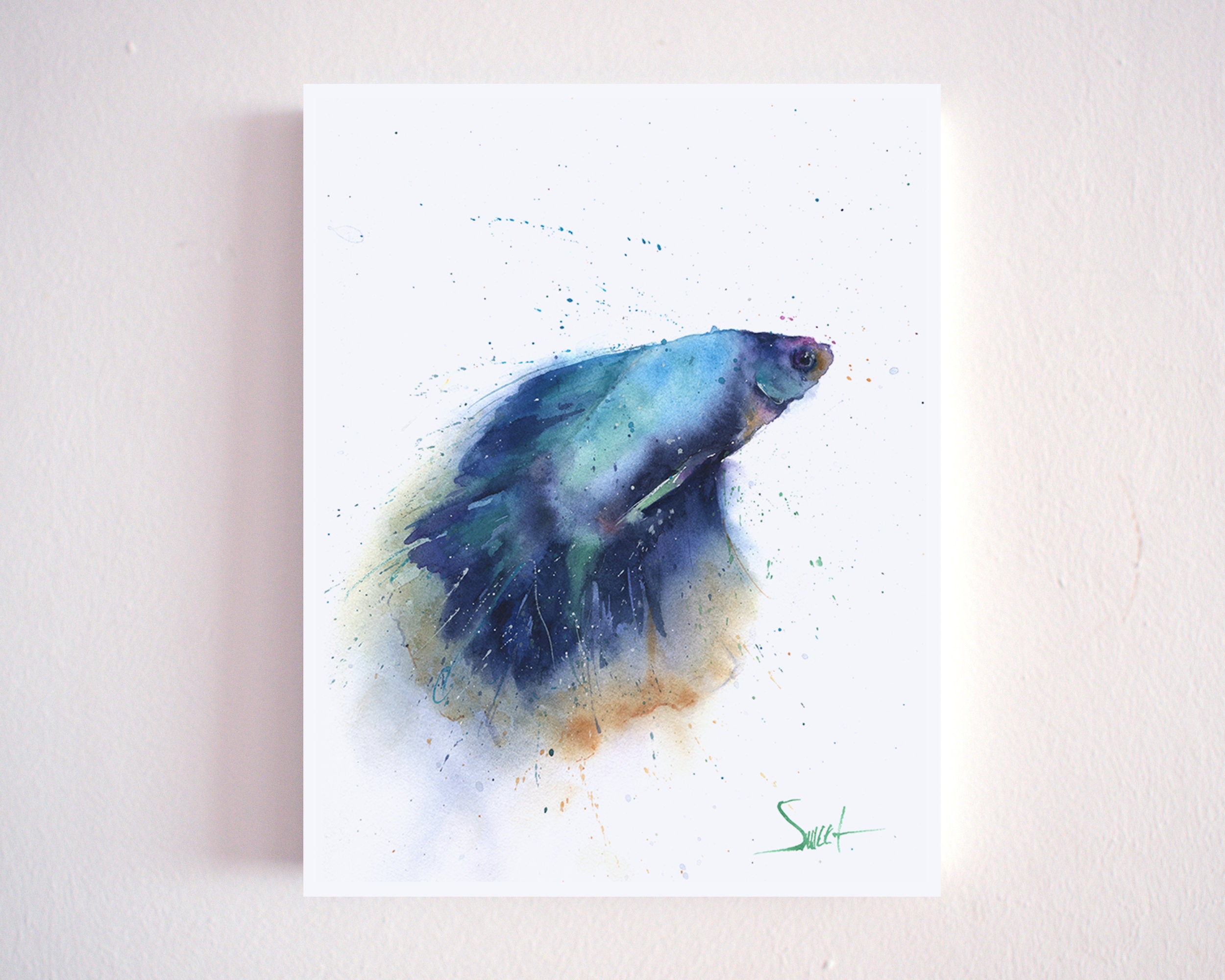 水彩画のベタの魚のプリント - 水生壁アート、カラフルな魚の絵画 