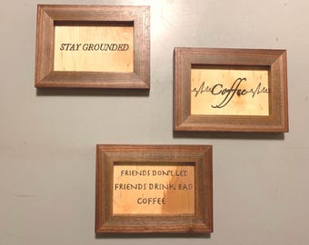 Letrero de café de nogal negro hecho a mano: Serie Coffeeology