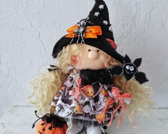 Witch Doll Tilda Halloween Witch Doll Witch Fabric Doll Cute  Art Doll Witch Home Decor Halloween Witch Kitchen Witch Doll Handmade Doll