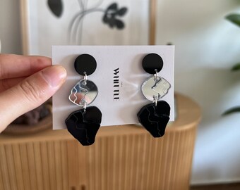 Modern Black acrylic Earrings, Elegant minimalist Earrings, Long white Earrings, Elegant Gift Earrings for her