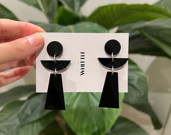 Black statement earrings, large earrings, modern jewelry, minimalist earrings, geometric earrings, big capsule wardrobe earrings