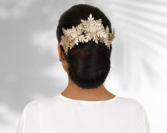 Leather Floral Bridal Headpiece Vintage Bridal Headpiece Bridal Comb White Bridal Headpiece gold Bridal Headpiece