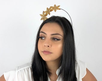 Gold acrylic mirror Off-Centre Flower Crown Fascinator Headpiece