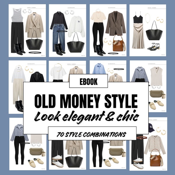 Old money classic style capsule wardrobe oufits combinations, digital ebook women outfit french style fashion ebook download