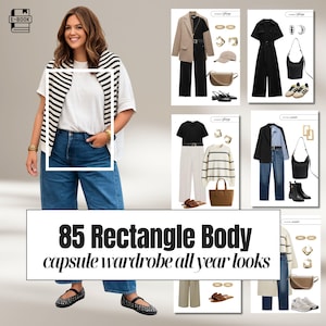 85 rektangulära kroppsformer Capsule Wardrobe outfits casual för kvinnor e-bok