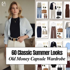 60 Old Money Summer Outfits for Women – Spring Capsule Wardrobe Guide digital product – Elegant Pre-Made Looks to Always Feel Put Together