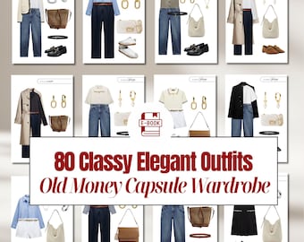 80 Old Money Classy Outfits Ebook + Declutter Guide, Body Shape Guide & Monthly Wardrobe Calendar | Elegant Capsule Wardrobe PDF