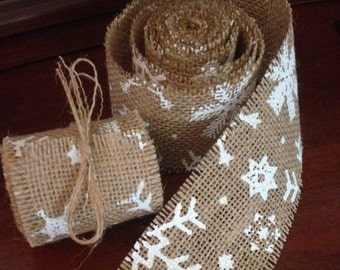 Primitive Christmas Jute Burlap Biała wstążka w kształcie płatków śniegu 3" x 72"