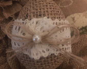 Primitive Easter Spring Handmade Jute Burlap & Lace Egg Bowl Filler Shabby Chic