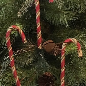 Primitive Christmas Candy Cane Rustic Wire Jute Burlap Ornament Bowl ...